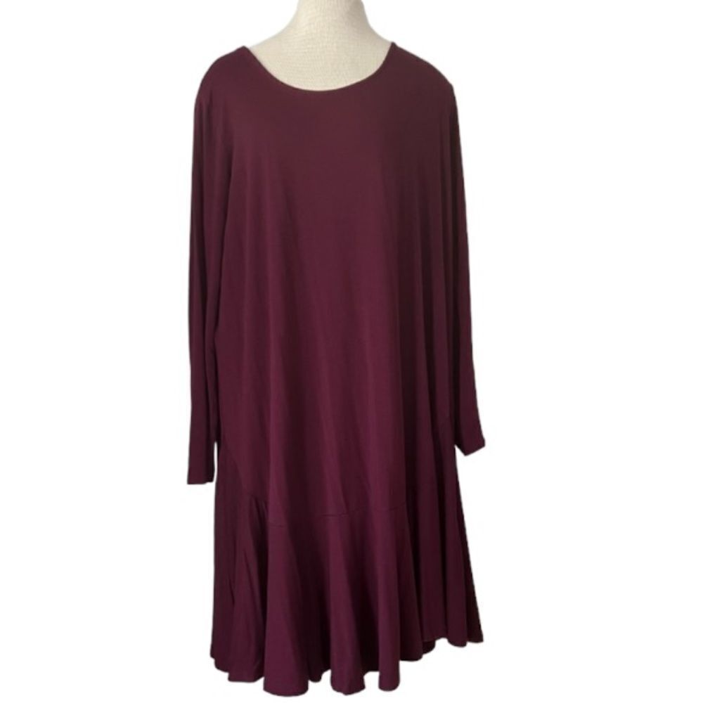 Terra and Sky eggplant long sleeve shirt dress midi scoop neck ruffle size 1x